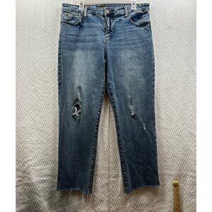 Kut From The Kloth Womens Distressed Blue‎ Denim Jeans Size 14 Straight Leg
